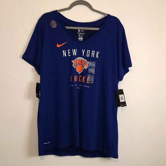 Nike Tops - The Nike Tee NBA NY Knicks Dri- Fit Cotton V-Neck Athletic Blue Blk Wmns XXL NWT